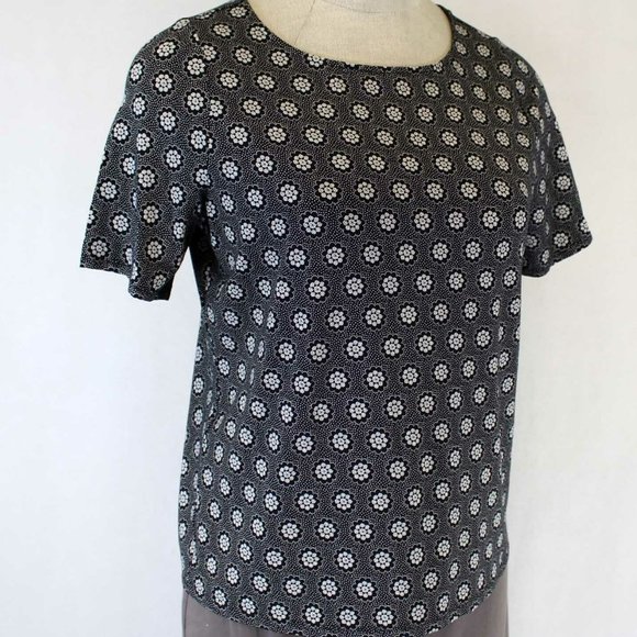 Talbots Black & White Floral Top Stretch Si… - Picture 1 of 3
